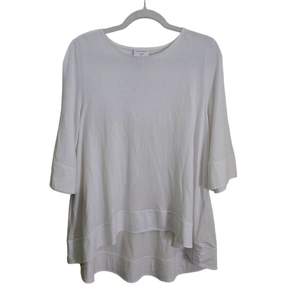 Christian Siriano For J.Jill Mixed-Media Tee Lagonlook White Tunic Size Lp - Picture 2 of 11